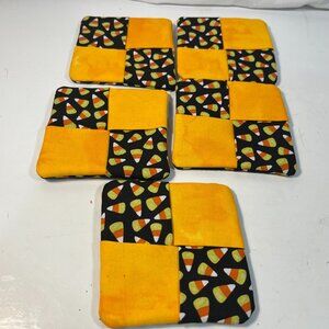 Candy Corn Mug Rugs Coasters 4" Square Trivet Hot Pads Fabric Set of 5 Halloween